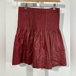 Leifsdottir for Anthropologie Red Leather Smocked Mini Skirt – Size 4
